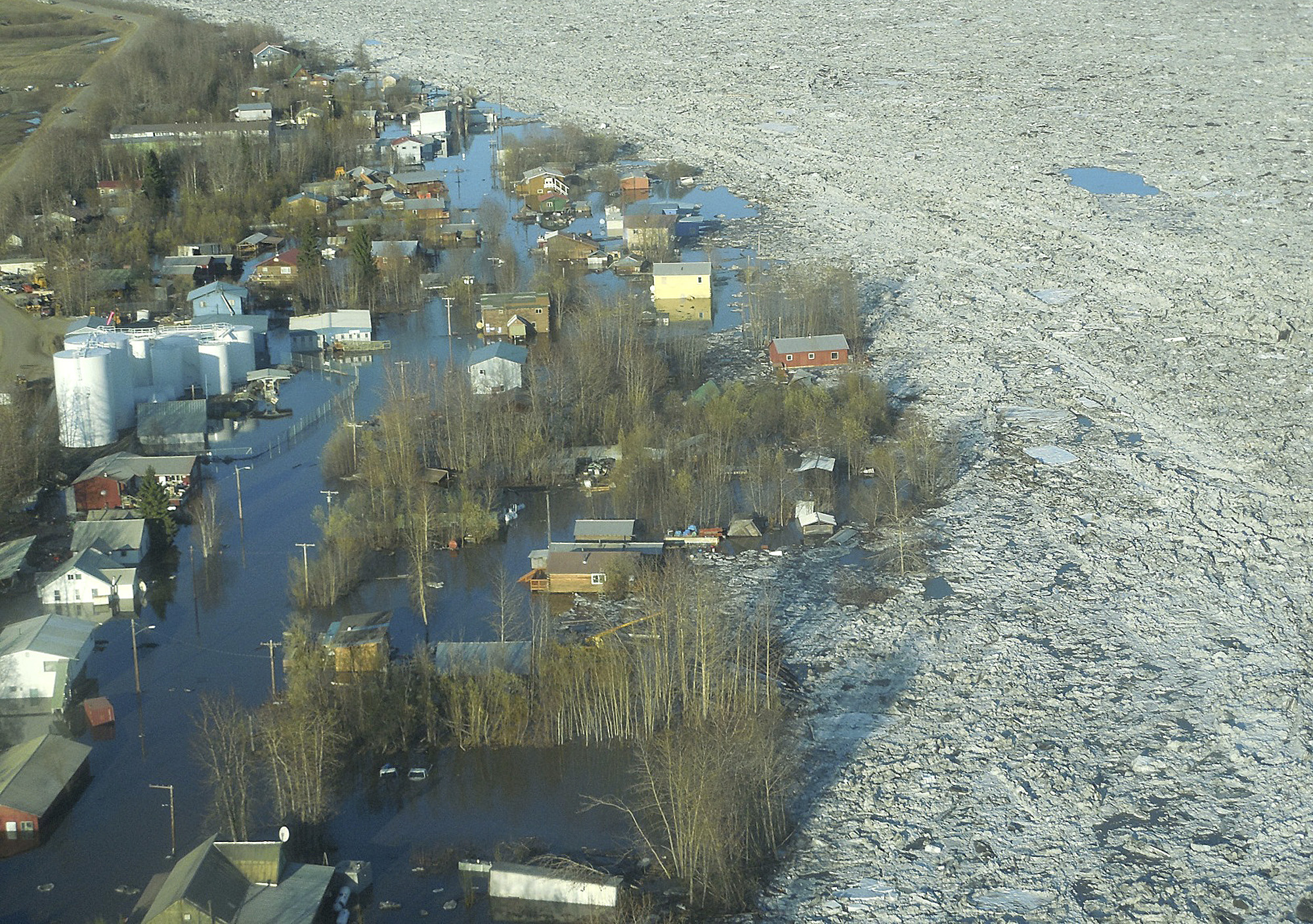 River ice jam that led to Alaska flooding churns