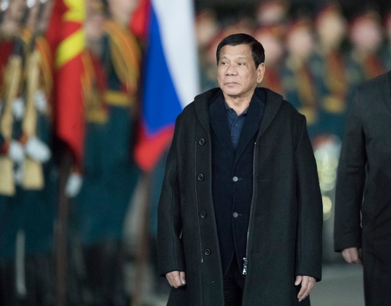 Philippine President Rodrigo Duterte declared the country's south under martial rule for 60 days. (AP Photo/Pavel Golovkin)