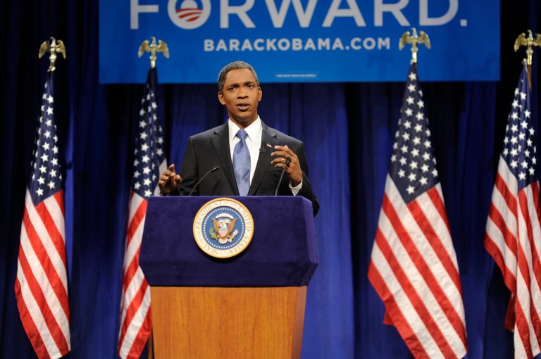 Jay Pharoah portrays President Barack Obama during a skit from the late night comedy series 