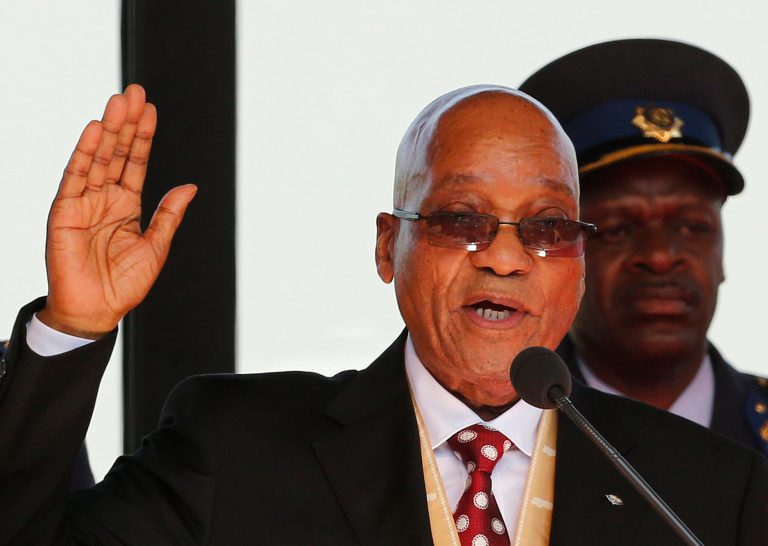FILE : in this Saturday, May 24, 2014 file photo South African President Jacob Zuma is sworn in for a second term in Pretoria, South Africa. Officials said Tuesday, June 10, 2014 that Zuma is missing a three-day Cabinet meeting this week while resting after hospital tests. The president's office previously said he was discharged from a hospital  on Sunday after a weekend checkup following a demanding schedule. (AP Photo/Siphiwe Sibeko, Pool, File)