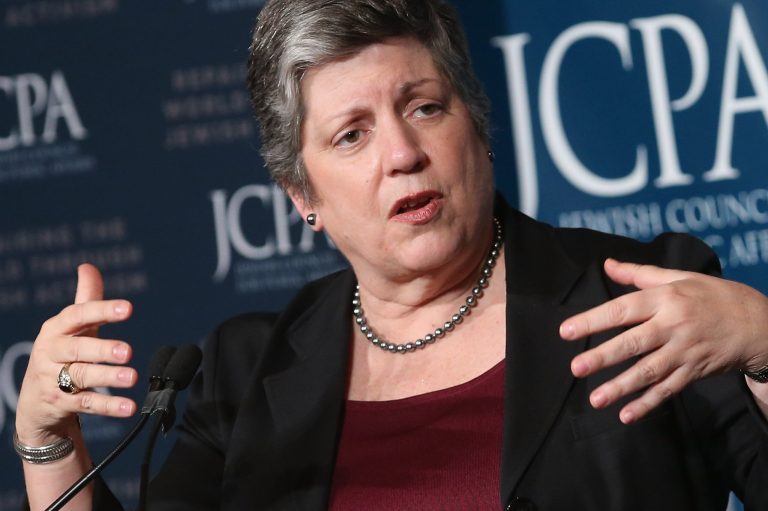 WASHINGTON, DC - MARCH 11:  Homeland Security Secretary Janet Napolitano addresses the The Jewish Council for Public Affairs 2013 plenum at the Mayflower Hotel March 11, 2013 in Washington, DC. Napolitano answered audience questions about immigration reform and the affects that the federal budget sequester will have on domestic and international travel. (Photo by Chip Somodevilla/Getty Images)