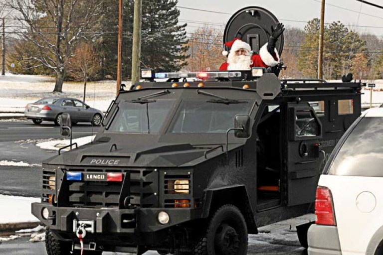 Armored police vehicles, some with rotating gun turrets, have become popular items for state and local law enforcement agencies to buy with federal funds. This one was bought to protect the annual Pumpkin Festival in New Hampshire. (Photo courtesy Sen. Tom Coburn).
