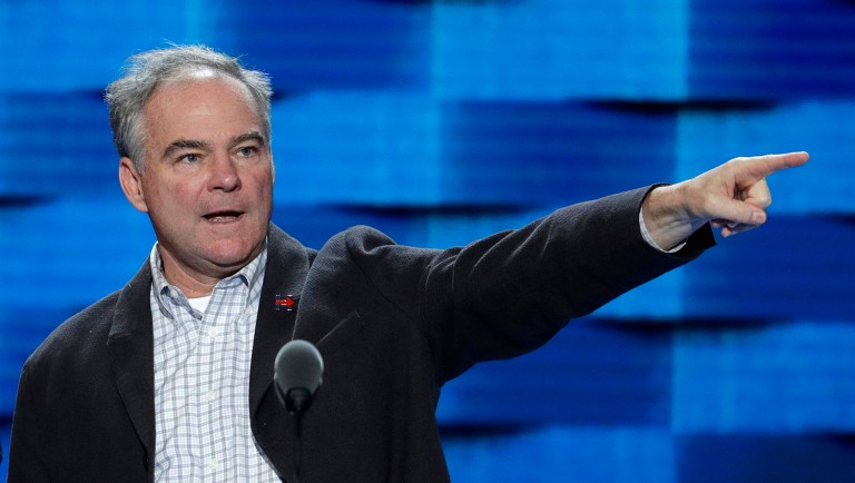 Tim Kaine has a far more moderate record when it comes to key Democratic issues. (AP Photo/John Locher)