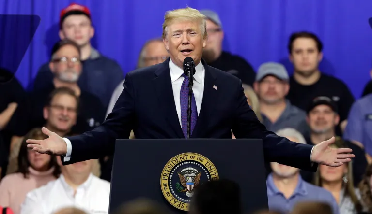 President Trump speaks on tax policy during a visit to Sheffer Corporation in Blue Ash, Ohio. Trump recalled the silence from Democrats in Congress during the State of the Union when he praised low unemployment among African-Americans and Hispanics. (AP Photo/Evan Vucci)