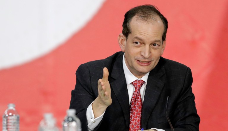 Labor Secretary Alexander Acosta said several Obama administration regulatory efforts, which covered overtime rules, retirement investment advice, corporate legal liability, and disclosure requirements by lawyers who practice labor law were overreaches that hurt the economy. (AP Photo/Darron Cummings)