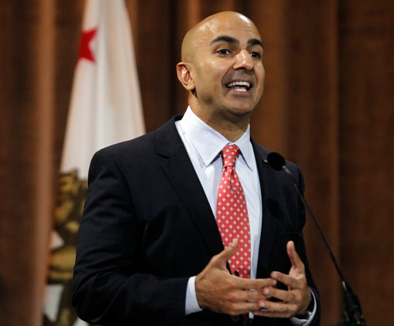 California Republican gubernatorial candidate Neel Kashkari speaks at a news conference on Wednesday, June 4, 2014, in the Corona Del Mar area of Newport Beach, Calif. Kashkari won his party's primary, advancing to the general election to face Gov. Jerry Brown in November 2014. (AP Photo/Alex Gallardo)
