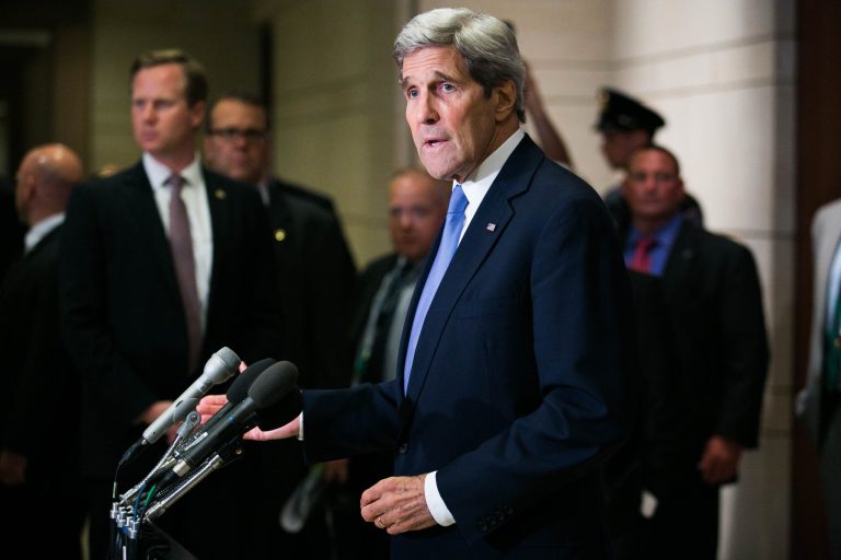 Secretary of State John Kerry arrives on Capitol Hill, Wednesday, July 22. 2015, for a classified briefing with members of Congress. (Graeme Jennings/Washington Examiner)