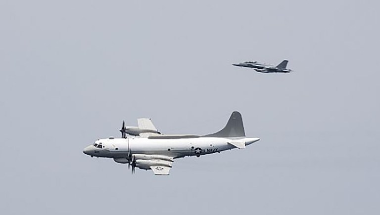 The Pentagon says a U.S. EP-3 surveillance plane was forced to take evasive action Sunday over the East China Sea after a Chinese jet flew under it and then abruptly pulled up in front of the American plane. (U.S. Navy photo by Mass Communication Specialist 3rd Class Bobby J Siens/Released)