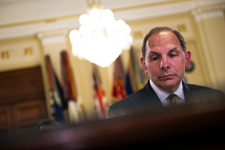 Verterans Affairs Secretary Robert McDonald testifies about pending Veteran Affairs health care budget shortfall and system shutdown at a House Veterans Affairs Committee hearing on Capitol Hill in Washington, Wednesday, July 22, 2015. (AP Photo/Cliff Owen)