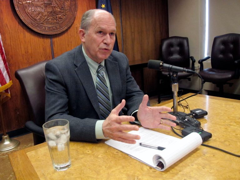 Gov. Bill Walker speaks to reporters in Juneau, Alaska. (AP Photo/Becky Bohrer)