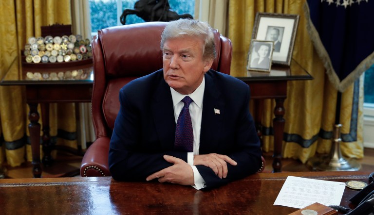 President Trump is said to be a different person under oath, given his habit of skirting the truth. But Trump's records in civil depositions also include dubious claims. (AP Photo/Carolyn Kaster)