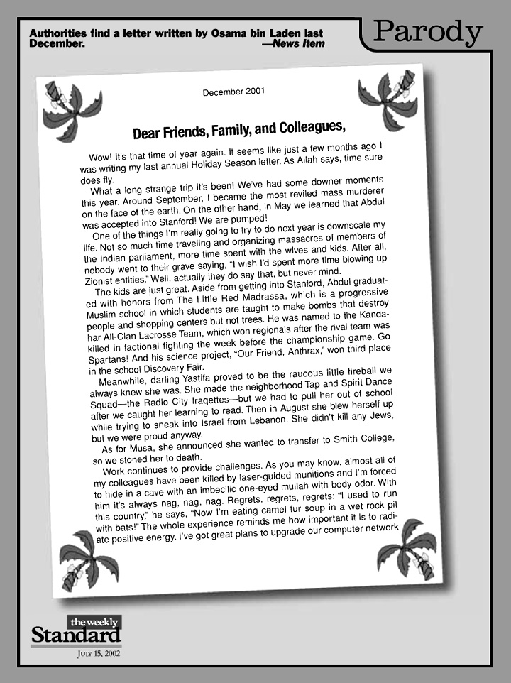 Osama bin Laden’s holiday letter.