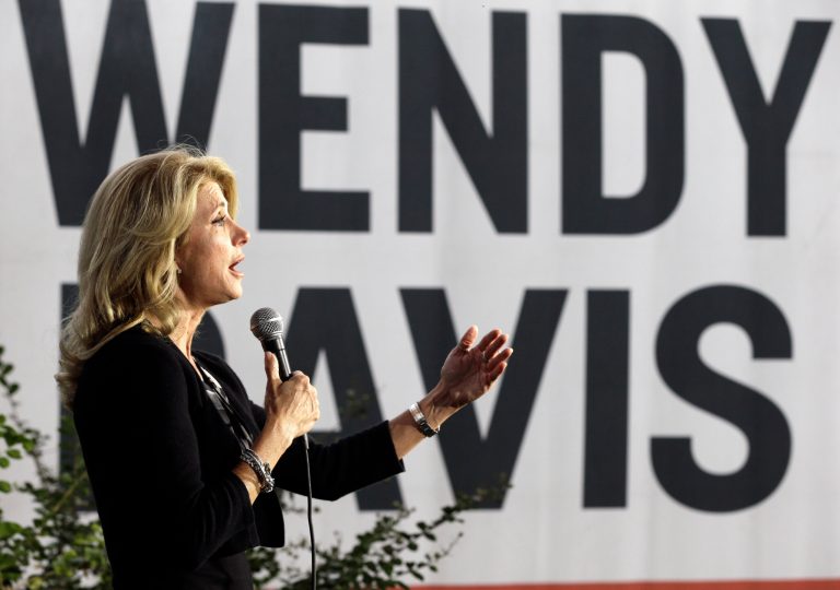 Texas Democratic gubernatorial candidate Wendy Davis speaks to supporters at a campaign event, Monday, Nov. 3, 2014, in Houston. (AP Photo/Pat Sullivan)