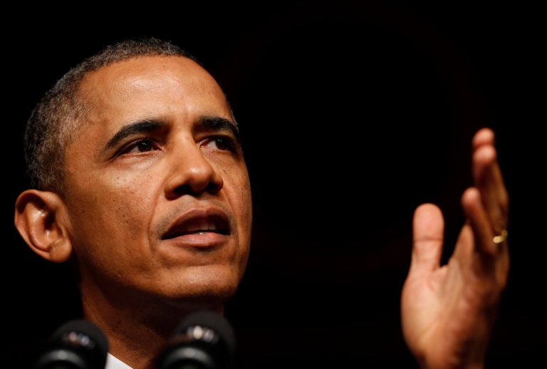 President Barack Obama delivers his speech during the Civil Rights Summit at the LBJ Presidential Library in Austin, on Wednesday, April 10, 2014. ((AP Photo/The Dallas Morning News, Vernon Bryant)