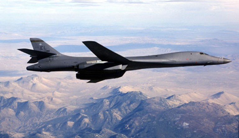The Air Force directed two B-1B Lancer bombers from Guam to make the flight, following a similar flight they made over the same sea last month. (USAF Photo by SSgt Mark A. Borosch)