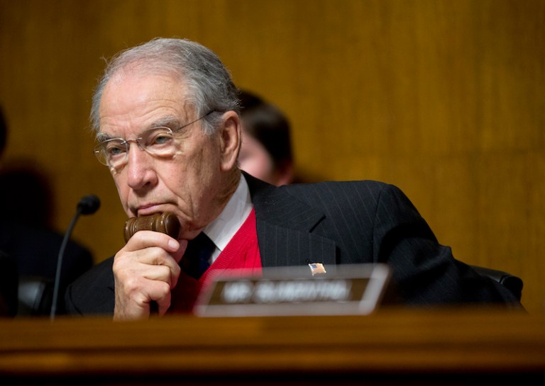 Opening up his address, Trump offered up praise for Grassley, who has served in the U.S. Senate for 35 years. (AP Photo/Pablo Martinez Monsivais)