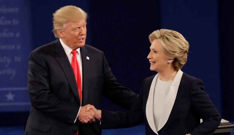 Donald Trump shakes hands with Hillary Clinton following a presidential debate. (AP Photo/Patrick Semansky)