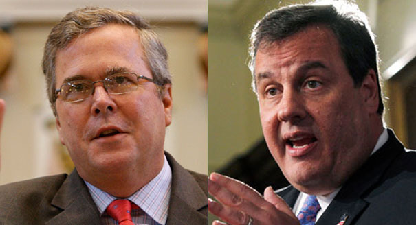 The early race for the GOP presidential nomination is turning into a fight between New Jersey Gov. Chris Christie and former Florida Gov. Jeb Bush, according to a new national poll. (AP Photos)