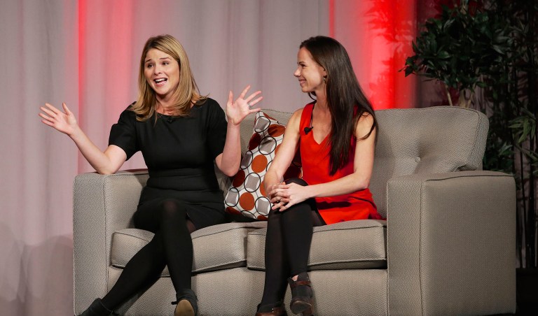 Barbara Bush and Jenna Bush Hager recalled greeting the young Obama daughters eight years ago on the White House steps and showing them around their new residence. (AP Photo/Nati Harnik)