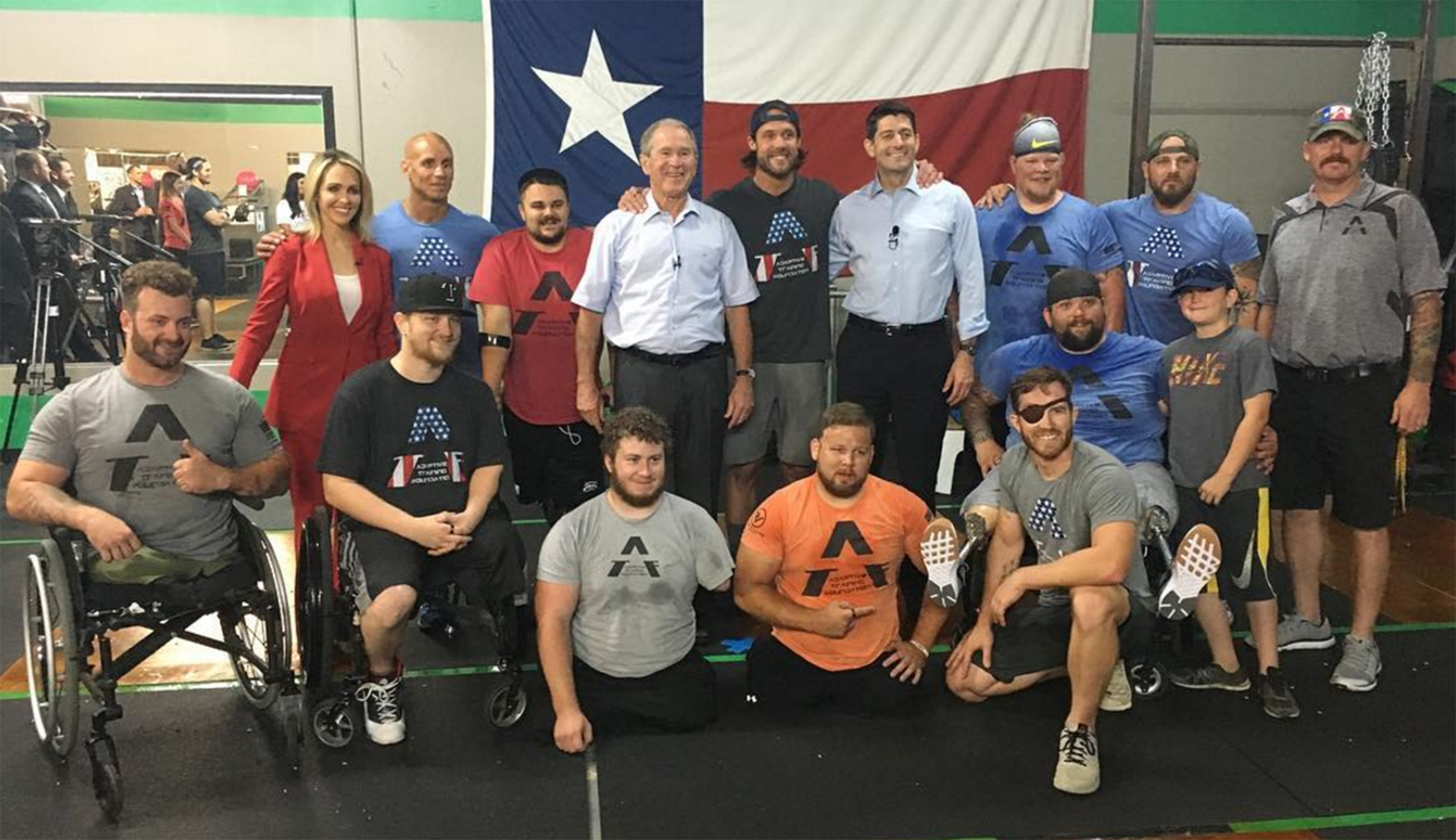 Watch: George Bush and Paul Ryan meet with veterans at Dallas gym