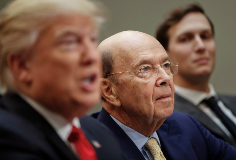 Commerce Secretary- Wilbur Ross, center, listens to President Donald Trump during a meeting with House and Senate legislators in the Roosevelt Room of the White House in Washington, Thursday, Feb. 2, 2017. At right is White House Senior Adviser Jared Kushner. (AP Photo/Pablo Martinez Monsivais)