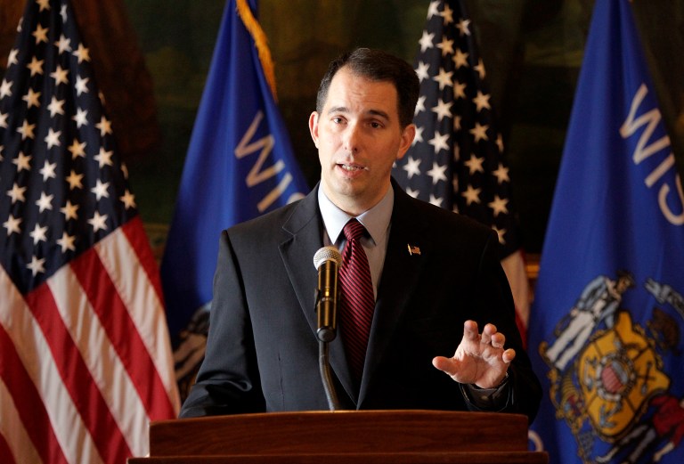 Wisconsin Gov. Scott Walker's conservative credentials could make him a nightmare for New Jersey Gov. Chris Christie, should both decide to run for president in 2016. (AP Photo/Wisconsin State Journal, M.P. King)