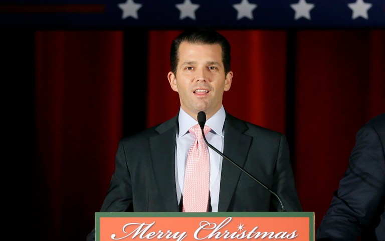 Donald Trump Jr., the president's son, mocked Massachusetts Sen. Elizabeth Warren on Twitter on Saturday. (AP Photo/Charlie Neibergall)