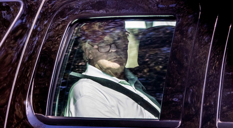 President Donald Trump departs Trump National Golf Club. (AP Photo/Andrew Harnik)