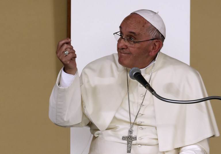 Pope Francis strongly condemned those involved in the weapons industry, saying they are hypocrites and can't call themselves Christian.Â (AP Photo/Luca Bruno)