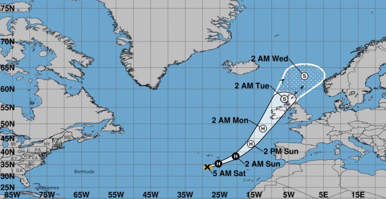 Hurricane Ophelia is expected to gradually weaken tonight into Sunday before it reaches Ireland by Monday, the NHC said. (National Hurricane Center)