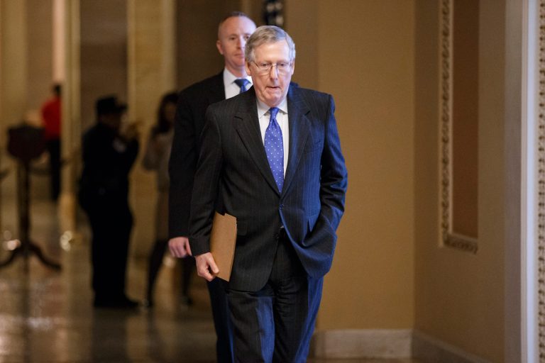 Senate Majority Leader Mitch McConnell, R-Ky., said a planned vote this week on the confirmation of Attorney General nominee Loretta Lynch is now uncertain because of the gridlock on the human trafficking bill. (AP Photo)