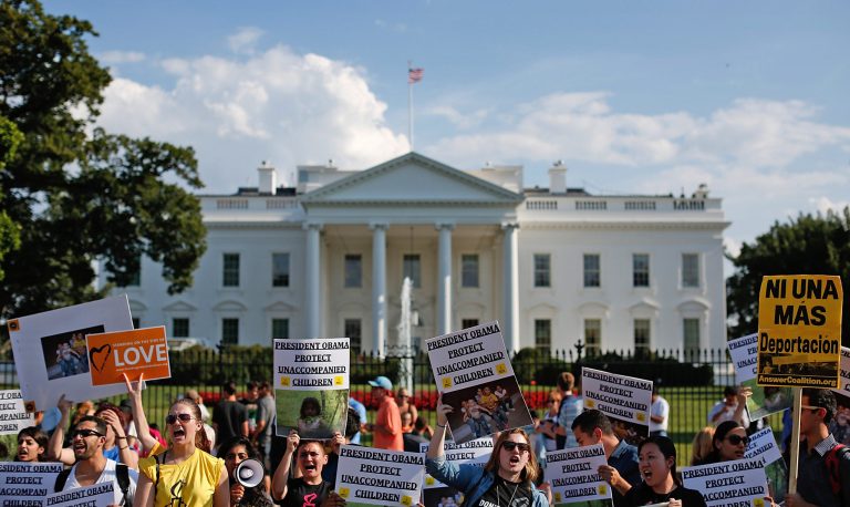 Immigration reform protesters gather in front of the White House on July 17, 2014 in Washington, DC. (Photo by Win McNamee/Getty Images)