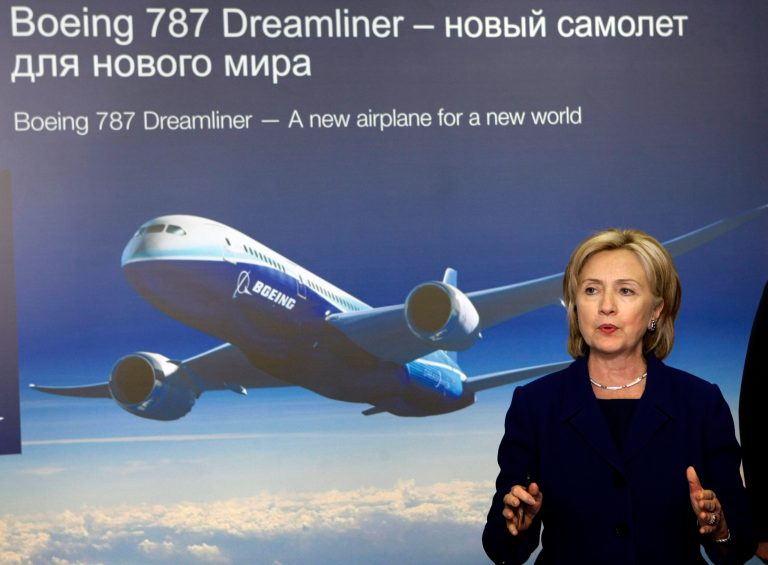 U.S. Secretary of State Hillary Rodham Clinton speaks while visiting Boeing's design center in Moscow, Russia, Tuesday, Oct. 13, 2009. (AP Photo/Misha Japaridze)