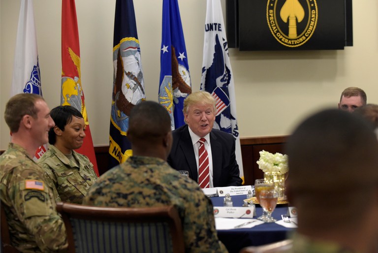 Trump, who has sharply criticized the Pentagon's priciest weapons system ever, said he has been working with Lockheed CEO Marillyn Hewson since before his inauguration, and last week took credit for saving the taxpayers $600 million on the latest order. (AP Photo/Susan Walsh)