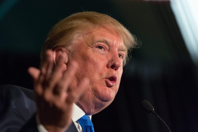 Reality TV host and New York real estate mogul Donald Trump speaks during the Republican Society Patriot Dinner at the Citadel Military College on February 22, 2015 in Charleston, S.C. He will be back to the state on Saturday forÂ a forum on economic freedom. (Getty Image)