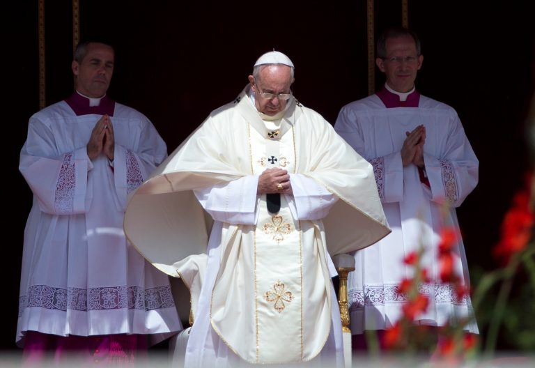 Pope Francis arrives to celebrate a canonization ceremony of four new saints in St. Peter's Square at the Vatican. Pope Francis, Oct. 15-16, 2016, will canonize Jose Gabriel del Rosario Brochero, Argentina's 