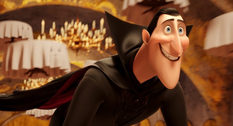 This image released by Sony Pictures shows Dracula, voiced by Adam Sandler, in a scene from 