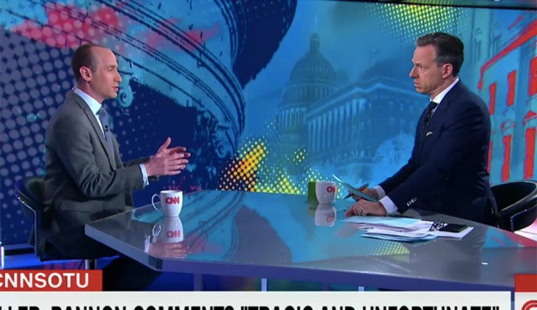 White House senior adviser Stephen Miller and CNN host Jake Tapper repeatedly clashed while discussing President Trump and the controversial 