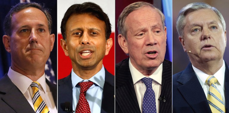 From left, Santorum, Jindal, Pataki and Graham aren't invited to the main debate stage. (AP Photo)