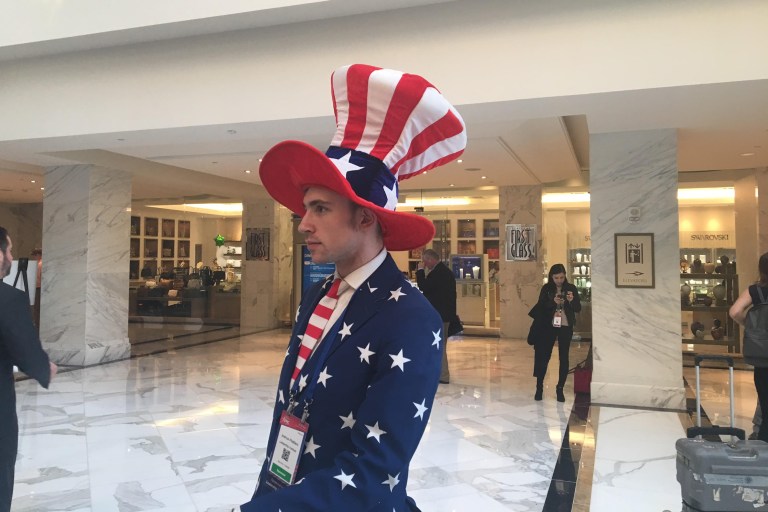 The American flag was on display in more ways than one at CPAC. (Sean Langille/Washington Examiner)