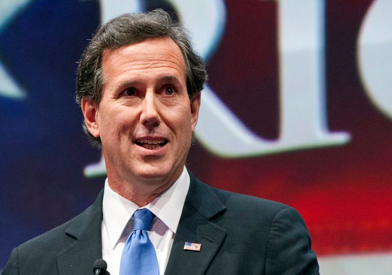 Former Sen. Rick Santorum, R-Pa., speaking during the leadership forum at the National Rifle Association's annual convention in Houston. (AP/Steve Ueckert)