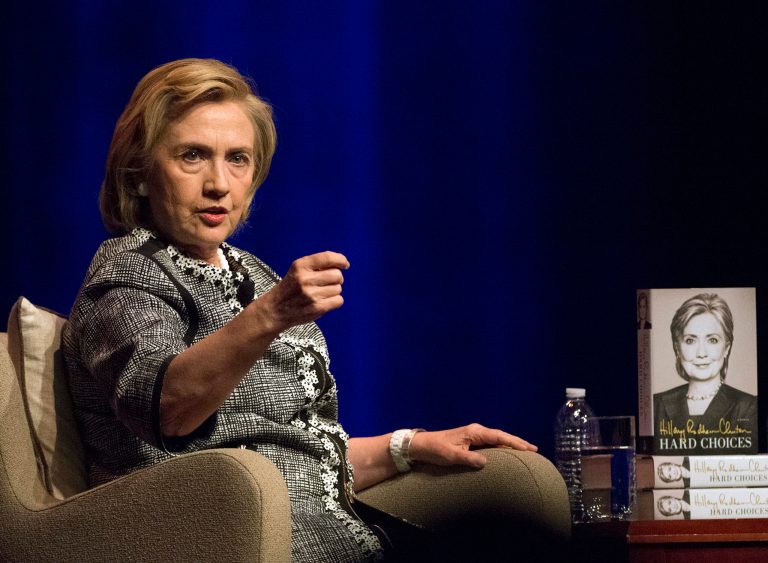 Hillary Rodham Clinton speaks at an event to discuss her new book in Washington, Friday, June 13, 2014. Clinton discussed choices and challenges she faced during her four years as America's 67th Secretary of State, and how these experiences drive her view of the future. (AP Photo/Molly Riley)