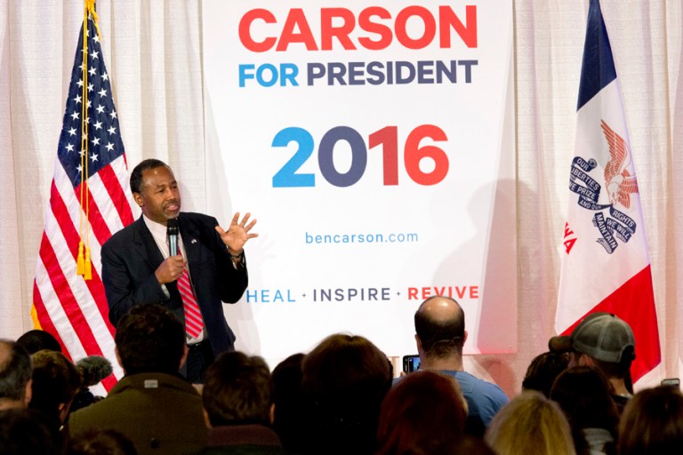 According to the Washington Post, Carson is making the moves after fundraising significantly dried up. Salaries are also being cut to conserve costs after the campaign grew to about 125 before his fall from grace and into the second tier. (AP photo/Mary Altaffer)