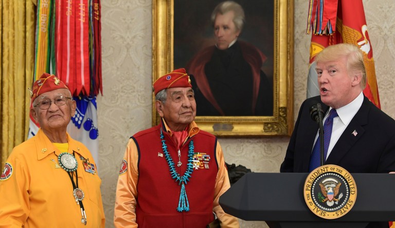 President Trump, during a meeting with Navajo code talkers, referred to Sen. Elizabeth Warren as 