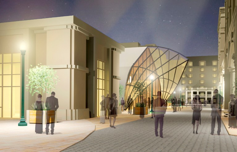 FOR RELEASE SUNDAY, SEPTEMBER 16, 2012, AT 12:00 A.M. EDT - This artists rendering shows a conceptual view of a new entrance to Annapolis' Maryland Theatre for the Performing Arts as seen from Park Place. (AP Photo/Courtesy Image via Capital Gazette)