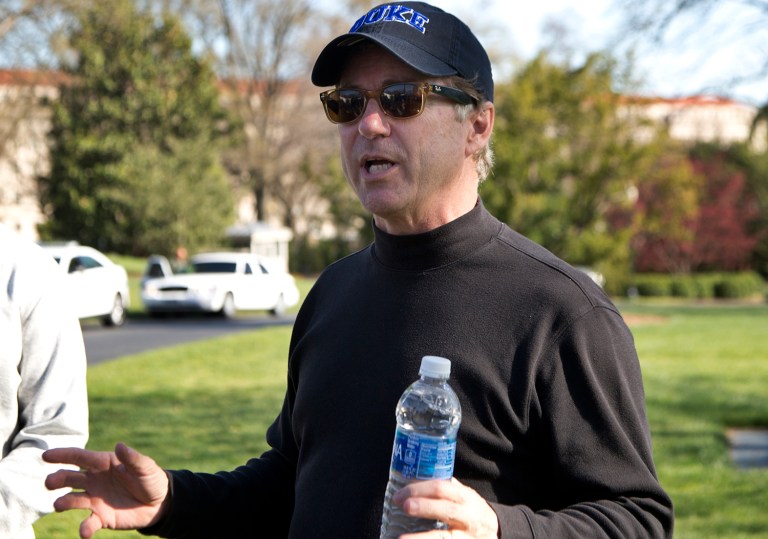Sen. Rand Paul, R-Ky., speaks to reporters on the South Lawn of the White House in Washington upon arrival from a round of golf with President Donald Trump, Sunday, April 2, 2017, in Washington. (AP Photo/Manuel Balce Ceneta)