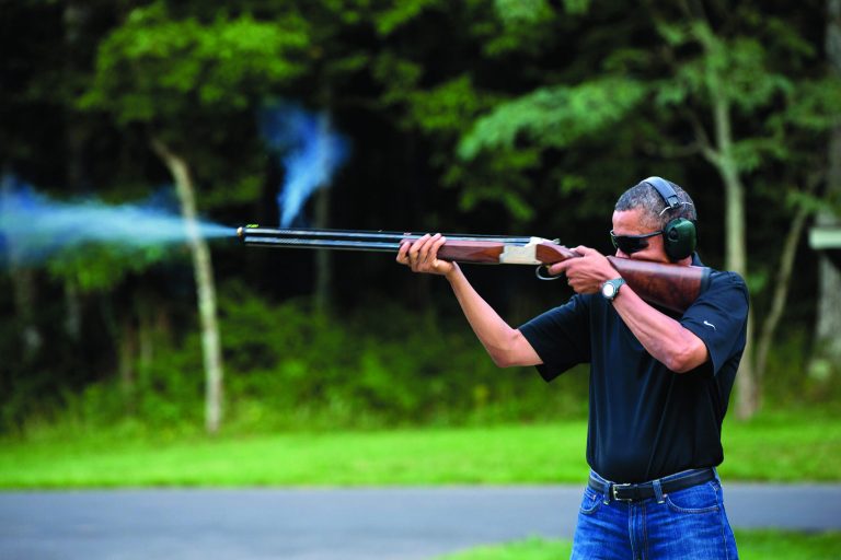 FILE - In this Aug. 4, 2012 file photo released by the White House, President Barack Obama shoots clay targets on the range at Camp David, Md. Obama will pitch his proposals to stem gun violence Monday, Feb. 4, 2013 in Minnesota, a Democratic-leaning state where officials have been studying ways to reduce gun-related incidents for several years. (AP Photo/The White House, Pete Souza)