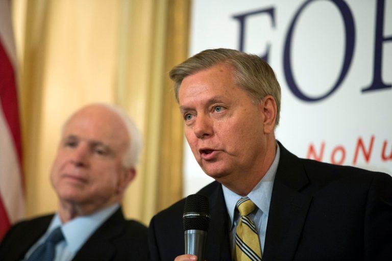 As long as Lindsey Graham was in the race, there was no way that his friend and ideological compatriot, Sen. John McCain, would be able to endorse another candidate for president. But now that Graham is out, McCain's endorsement is up for grabs. (AP photo/Kevin Hagen, file)