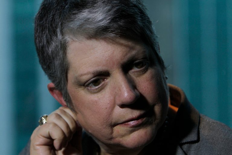 University of California President Janet Napolitano speaks during an interview with The Associated Press in Mexico City, Wednesday May 21, 2014. The former U.S. secretary of homeland security says political calls for more walls and policing at the U.S.-Mexico border is a 