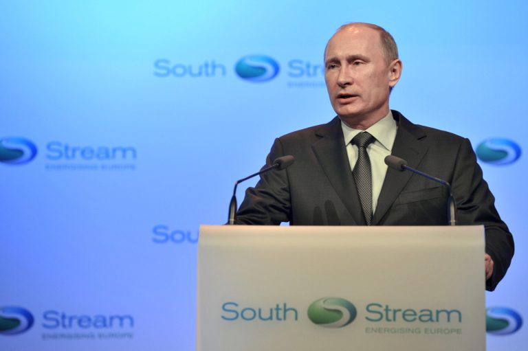   Russian President Vladimir Putin speaks at a launching ceremony of the construction of South Stream pipeline in the Black Sea resort of Anapa, southern Russia, Friday, Dec. 7, 2012. After years of delays and negotiations, Russian gas company Gazprom on Friday formally started construction of its Europe-bound South Stream pipeline, key to its strategy of eliminating shipping risks by bypassing transit nations like Ukraine. (AP Photo/RIA-Novosti, Alexei Nikolsky, Presidential Press Service)  